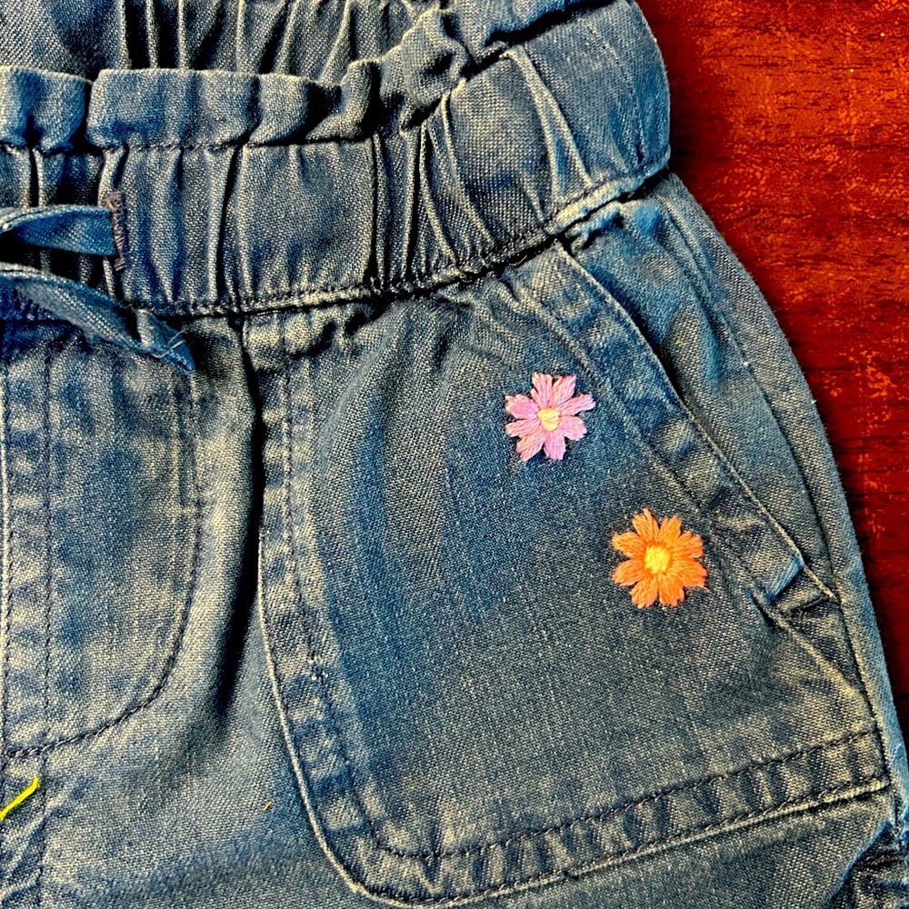 Jumping Bean Denim Kids Shorts with Embroidered Floral Accents size 12 mo - Picture 3 of 7